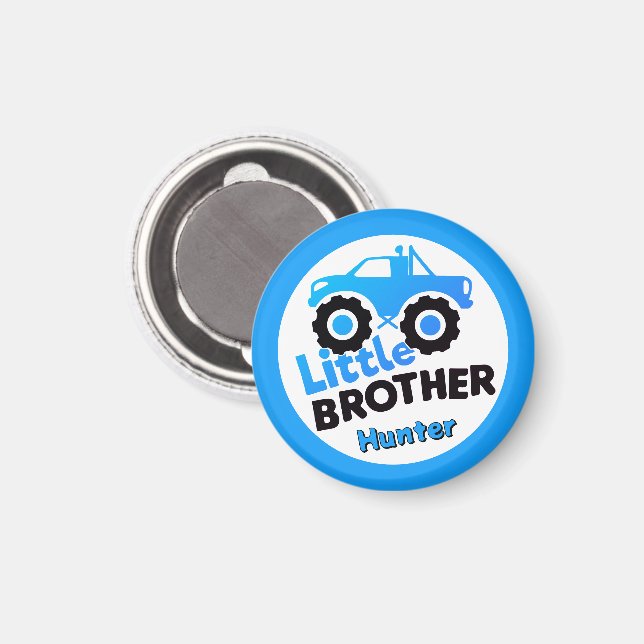 Personlig Liten Bror Monster Truck Blå Magnet (Front/Back)
