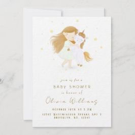 Personlig liten flicka enhörning baby shower inbjudningar
