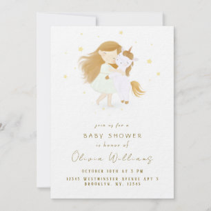 Personlig liten flicka enhörning baby shower inbjudningar