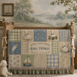 Personlig liten gås babypojke blå gingham filt
