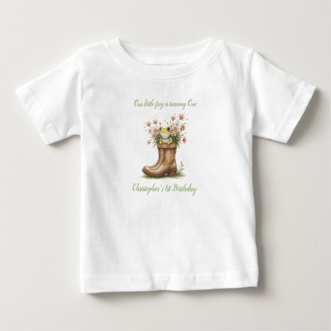 Personlig liten groda Froggie 1-årsdag T Shirt (Framsida)