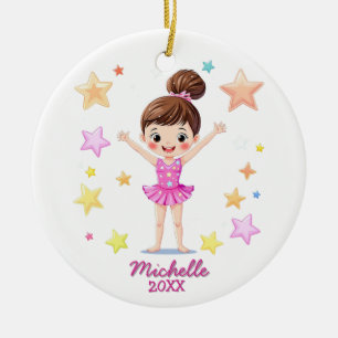 Personlig liten gymnastikerjuls flicka rosa julgransprydnad keramik