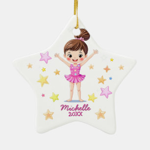 Personlig liten gymnastikerjuls flicka rosa julgransprydnad keramik
