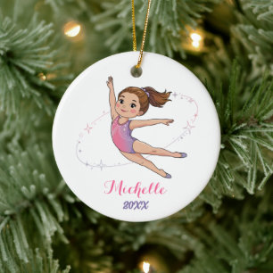 Personlig liten gymnastikflicka jul julgransprydnad keramik
