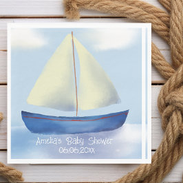 Personlig Little Blue Sailboat Baby Shower Pappersservett