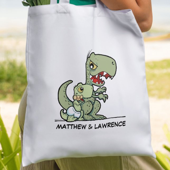 Personlig Little Brother T-Rex Dinosaur Namn Tygkasse (Personalized Little Brother T-Rex Dinosaur Name Tote Bag)