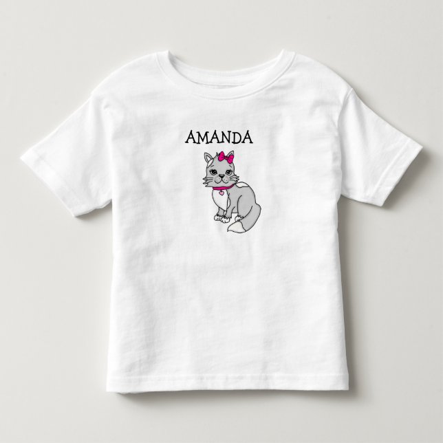 Personlig Little Girl's Grått Kitten med Bow to T Shirt (Framsida)