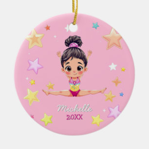 Personlig Little Gymnast Girl Rosa Julgransprydnad Keramik