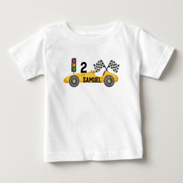 Personlig Little Racer Birthday T Shirt (Framsida)