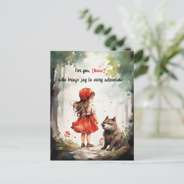 Personlig Little Red Riding Huva Cute Vykort (Stående Fram)