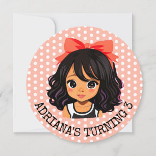 Personlig Little Tecknad Girl Coral Birthday Inbjudningar