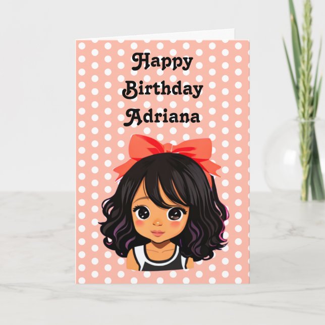 Personlig Little Tecknad Girl Coral Birthday Kort (Framsida)