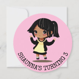 Personlig Little Tecknad Girl Rosa Birthday Inbjudningar