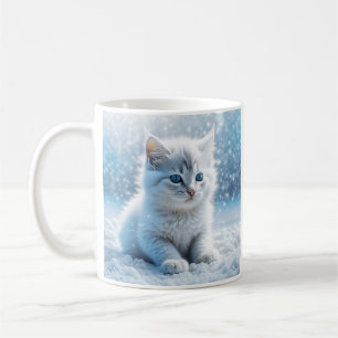 Personlig Little White Kitten i Snö Kaffemugg