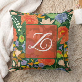 Personlig livfull djungelblomma monogram kudde