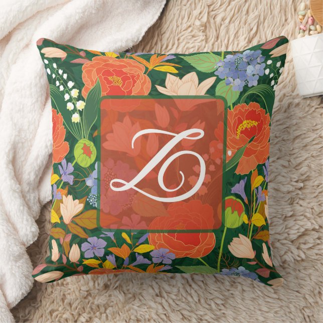 Personlig livfull djungelblomma monogram kudde (Filt)