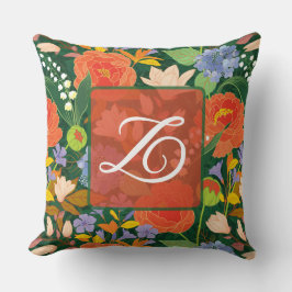 Personlig livfull djungelblomma monogram kudde