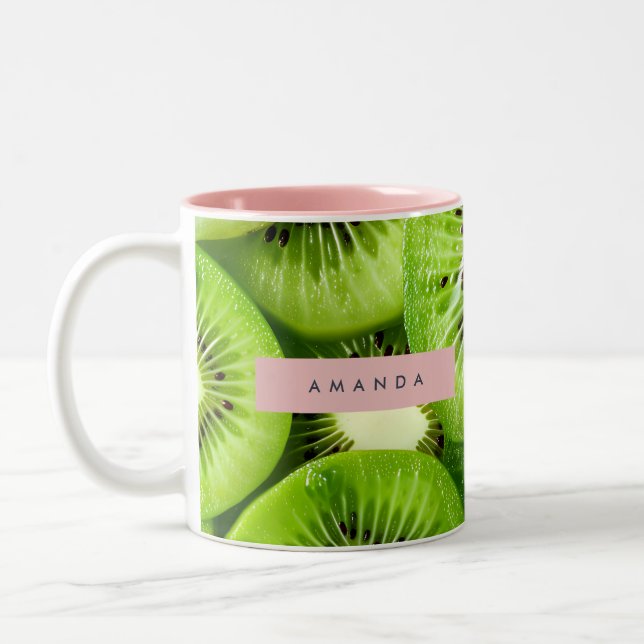 Personlig livfull kiwifrukt design Två-Tonad mugg (Vänster)