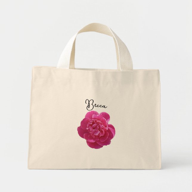 Personlig livlig rosa peonblomma mini tygkasse (Framsidan)