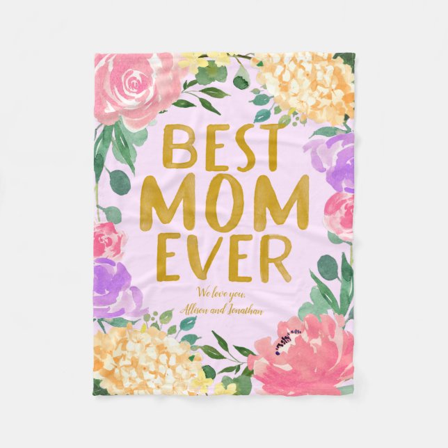 Personlig Ljus Blommig Bästa Mamma Någonsin Fleecefilt (Framsidan)