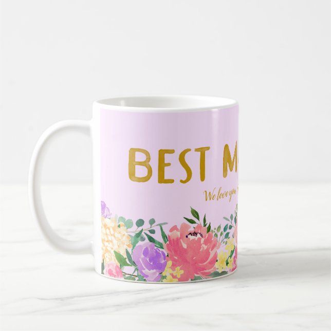 Personlig Ljus Blommig Bästa Mamma Någonsin Kaffemugg (Vänster)