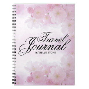 Personlig Ljus rosa Blommigt Travel Journal Anteckningsbok Med Spiral