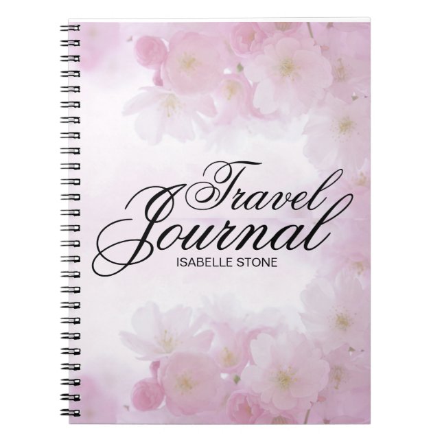 Personlig Ljus rosa Blommigt Travel Journal Anteckningsbok Med Spiral (Framsidan)