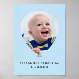 Personlig ljusblå ballong med foton av babypojke poster