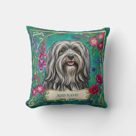 Personlig ljusgrå Lhasa Apso blommig kudde