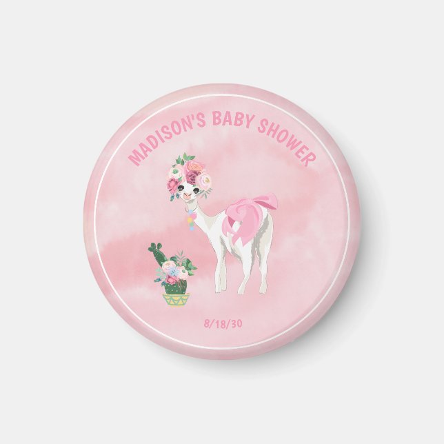 Personlig Llama Alpaca Girls Baby Shower Magnet (Framsidan)