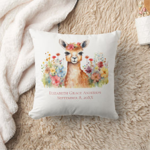 Personlig Llama Vildblommor Akvarell Bebis Kudde