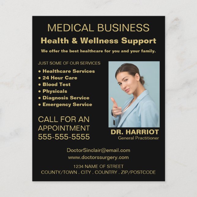 Personlig Logotyp, allmänpraktiserande läkare, sju Flygblad (Framsidan)