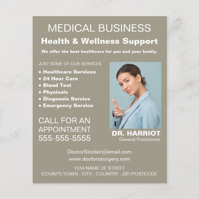 Personlig Logotyp, allmänpraktiserande läkare, sju Flygblad (Framsidan)