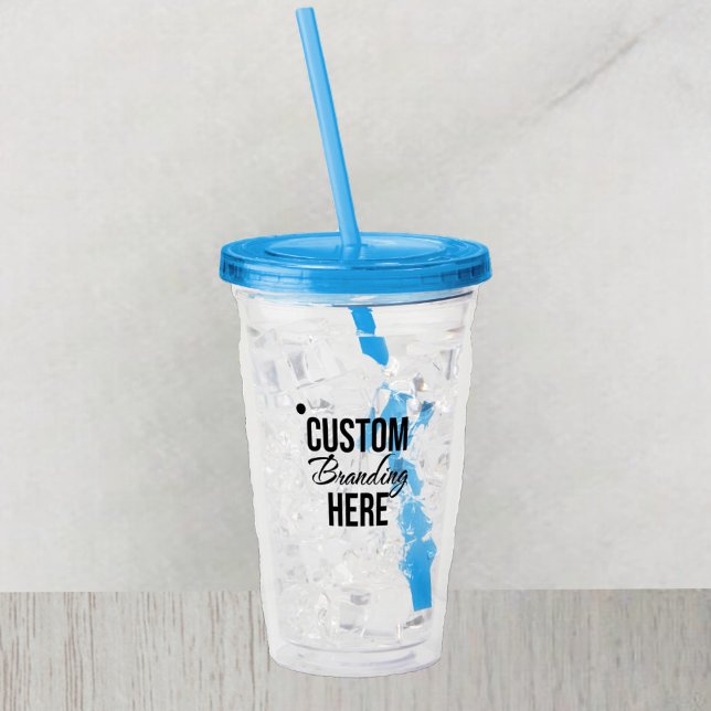 Personlig Logotyp Blue Acrylic Tumbler med straw Take Away Mugg (acrylic logo water bottle tumbler)