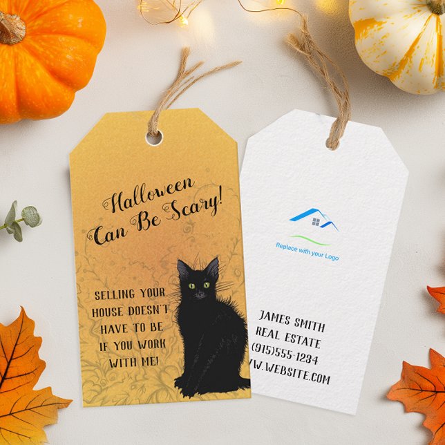 Personlig Logotyp Halloween Real Gods-popup by Presentetikett (Easily personalize these Halloween Real Estate pop by tags with just a few clicks.)