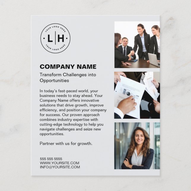 Personlig Logotyp Photo Modern Light Grått Busines Flygblad (Framsidan)
