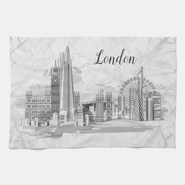 Personlig London Black & White Tea Towel Kökshandduk (Horisontell)