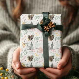 Personlig London Romantik med Foton och Namn Presentpapper