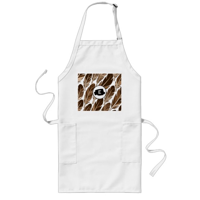 Personlig Long Apron - Boho Monogram Brown Långt Förkläde (Framsidan)