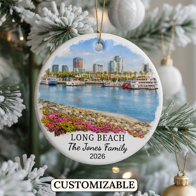 Personlig Long Beach-ornament Anpassad California Julgransprydnad Keramik (Skapare uppladdad)