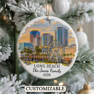 Personlig Long Beach-ornament Anpassad Kalifornien Julgransprydnad Keramik