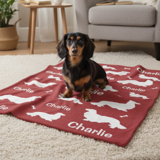 Personlig Long Hair Dachshund Red Hund Blanket Fleecefilt