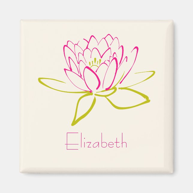 Personlig. Lotus Flower/Vatten Lily Teckning Magnet (Framsidan)