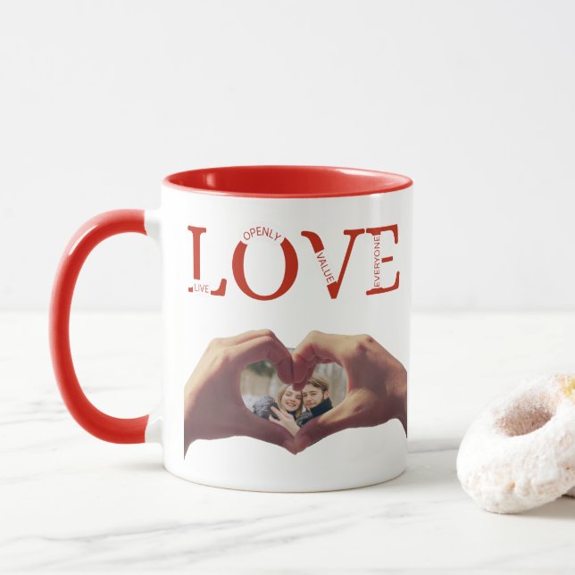 Personlig LOVE Akronym Foto  Mugg (Med munk)