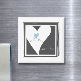 Personlig Love birds Light Blue Heart Magnet