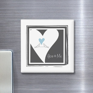 Personlig Love birds Light Blue Heart Magnet
