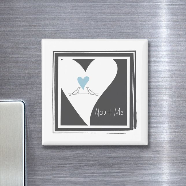 Personlig Love birds Light Blue Heart Magnet (Skapare uppladdad)