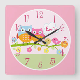 Personlig Love birds och Uggla om Gren Clock Fyrkantig Klocka