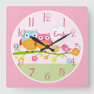 Personlig Love birds och Uggla om Gren Clock Fyrkantig Klocka