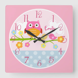 Personlig Love birds och Uggla om Gren Clock Fyrkantig Klocka